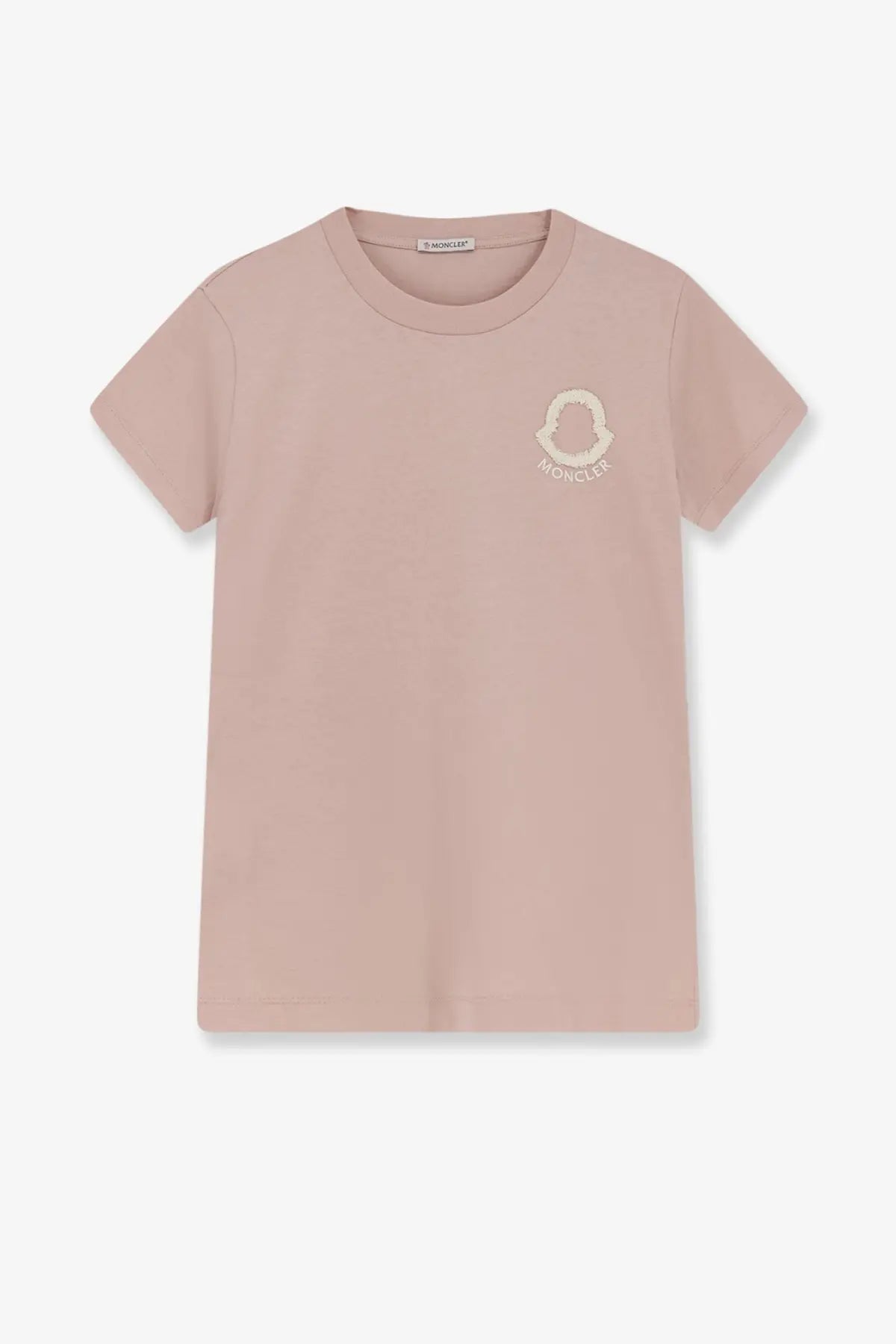 Moncler women’s cotton shirt pink in soft blush with short sleeves and subtle embroidered logo on the chest