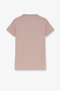 Moncler women’s blush pink cotton short-sleeved t-shirt with a simple crew neck and minimalist design
