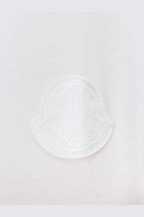Moncler women’s white cotton shirt with white moncler logo patch embroidered on light fabric front side