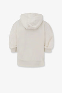 Moncler women’s cream hooded sweatshirt in soft plush cotton with ribbed cuffs and hem for comfortable wear