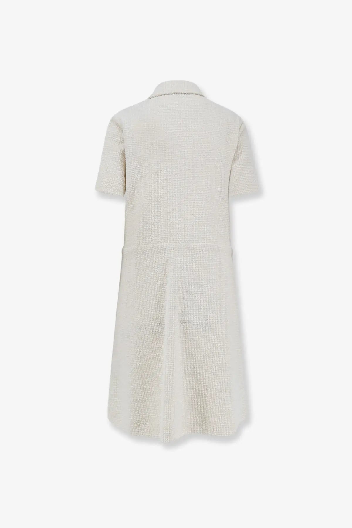 Moncler women’s dress white cream-colored short-sleeved coat dress with textured tweed-like fabric and collar