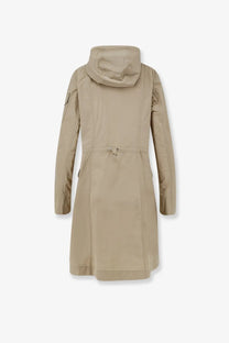 Beige hooded trench coat with sleek modern design and subtle stitching in moncler womens laerte cotton blend jacket white