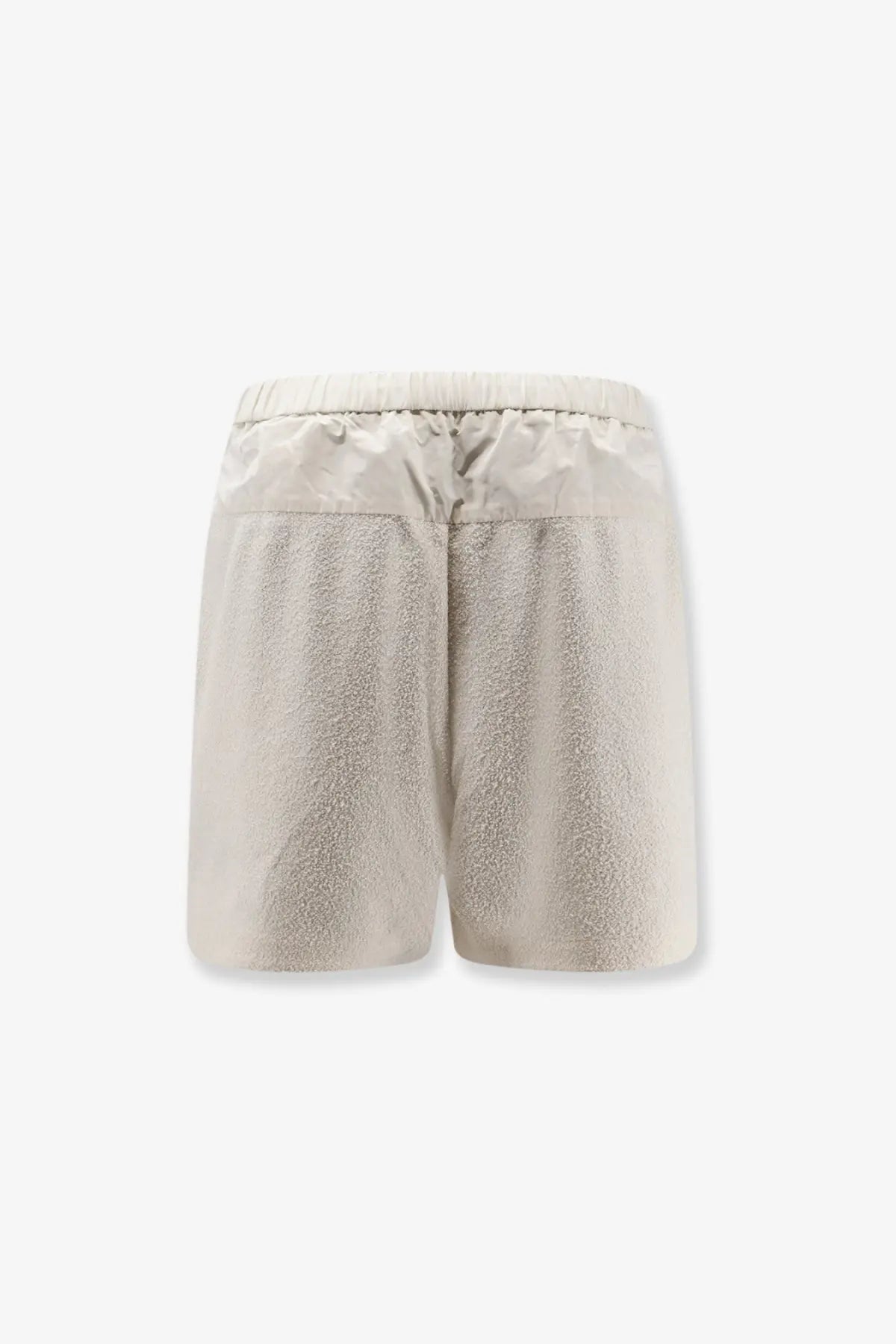 Moncler women’s white nylon shorts with textured shimmering fabric and elastic waistband for comfortable wear