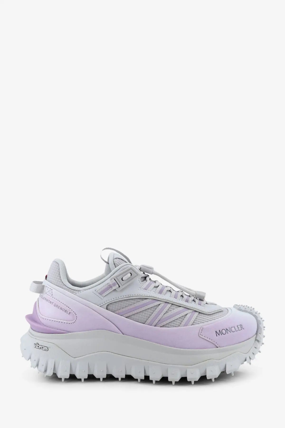 Light purple and gray Moncler women’s nylon trailgrip sneakers with rugged spiked sole for trail running
