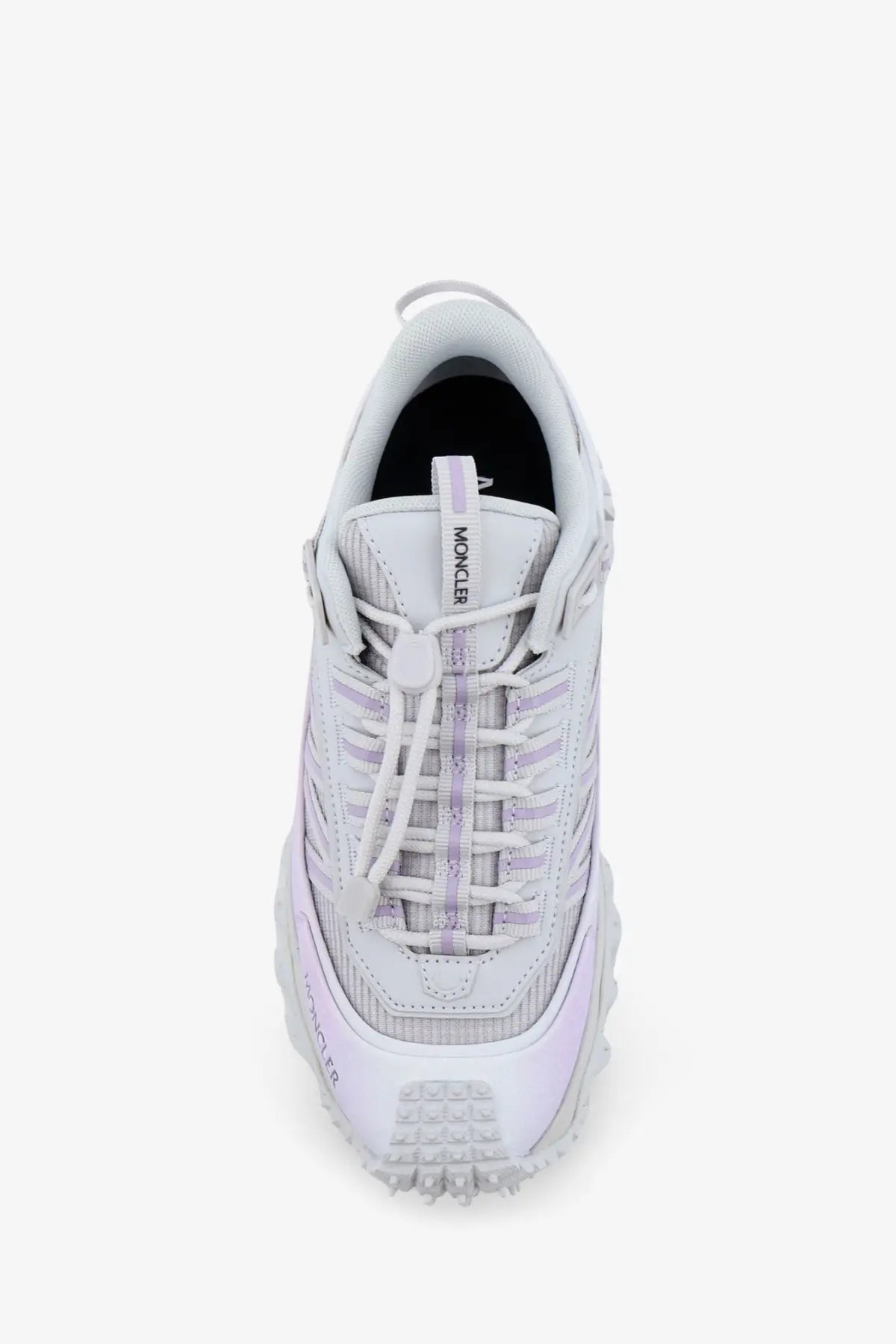 Moncler women’s white nylon trailgrip sneakers with lavender accents and chunky textured sole