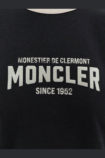 Black moncler women’s organic cotton sweatshirt with white distressed monestier de clermont lettering across chest