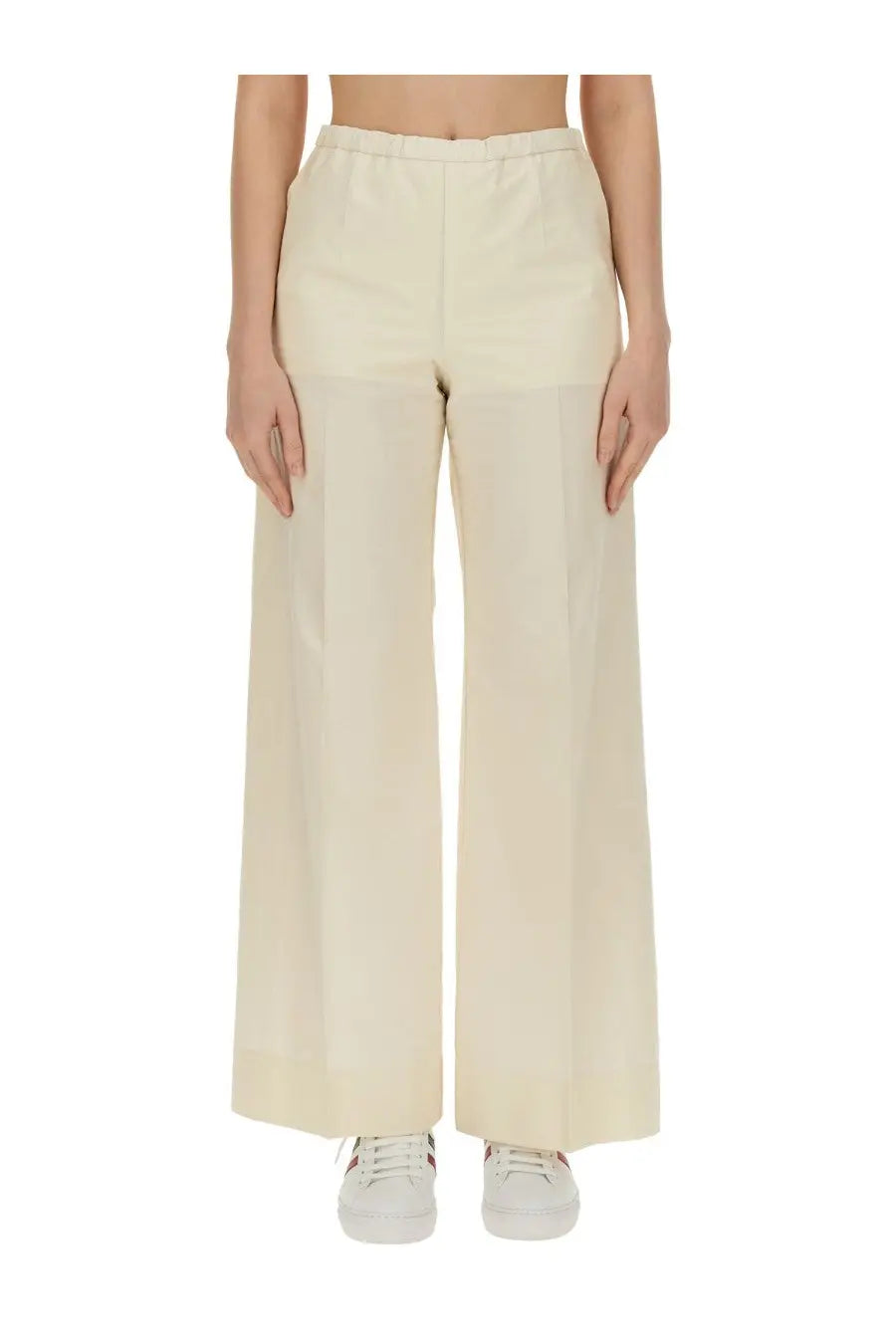 Moncler women’s poplin pants white cream-colored wide-leg trousers with smooth tailored fabric and clean straight-cut design