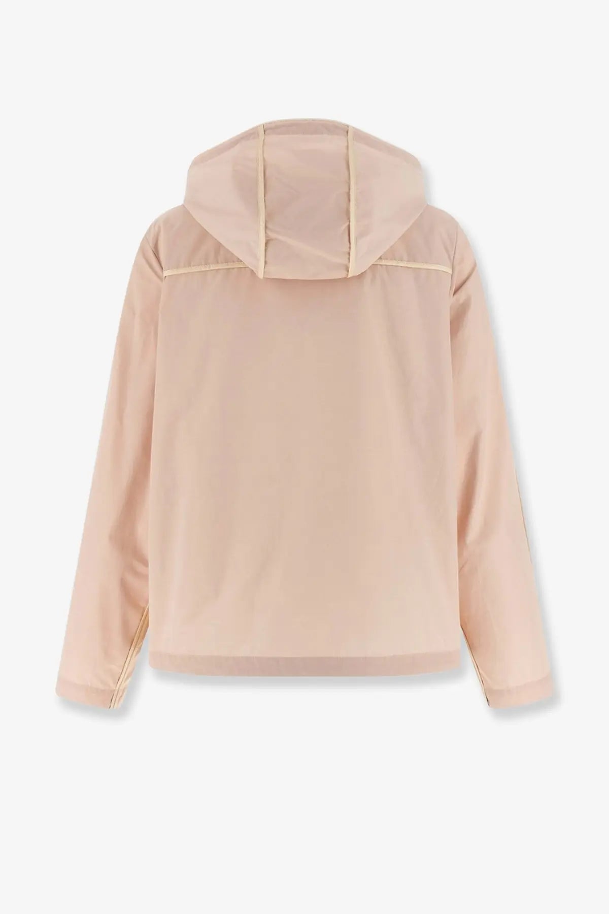 Moncler women’s sarracenia hooded jacket in beige with lightweight fabric and subtle seam detailing