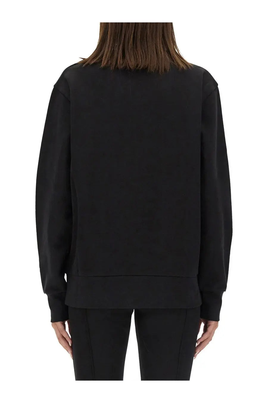 Moncler women’s black oversized crewneck sweatshirt with relaxed fit and ribbed cuffs made from soft material
