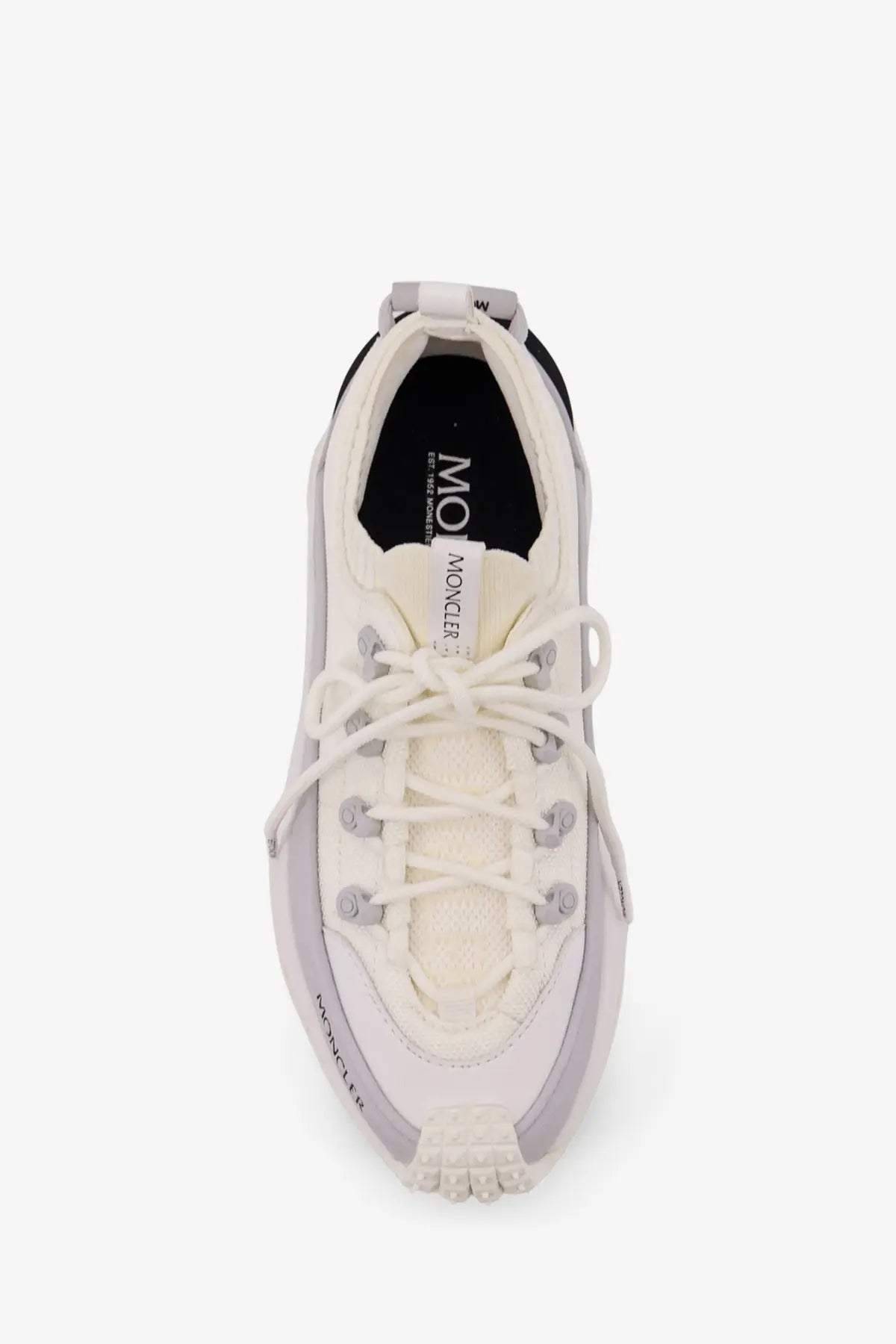 Moncler women’s trailgrip lite3 white sneaker with sleek modern design gray accents and textured mesh upper