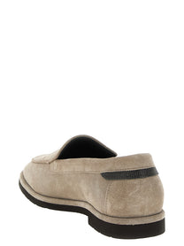 Brunello Cucinelli Monile Suede Loafers Beige