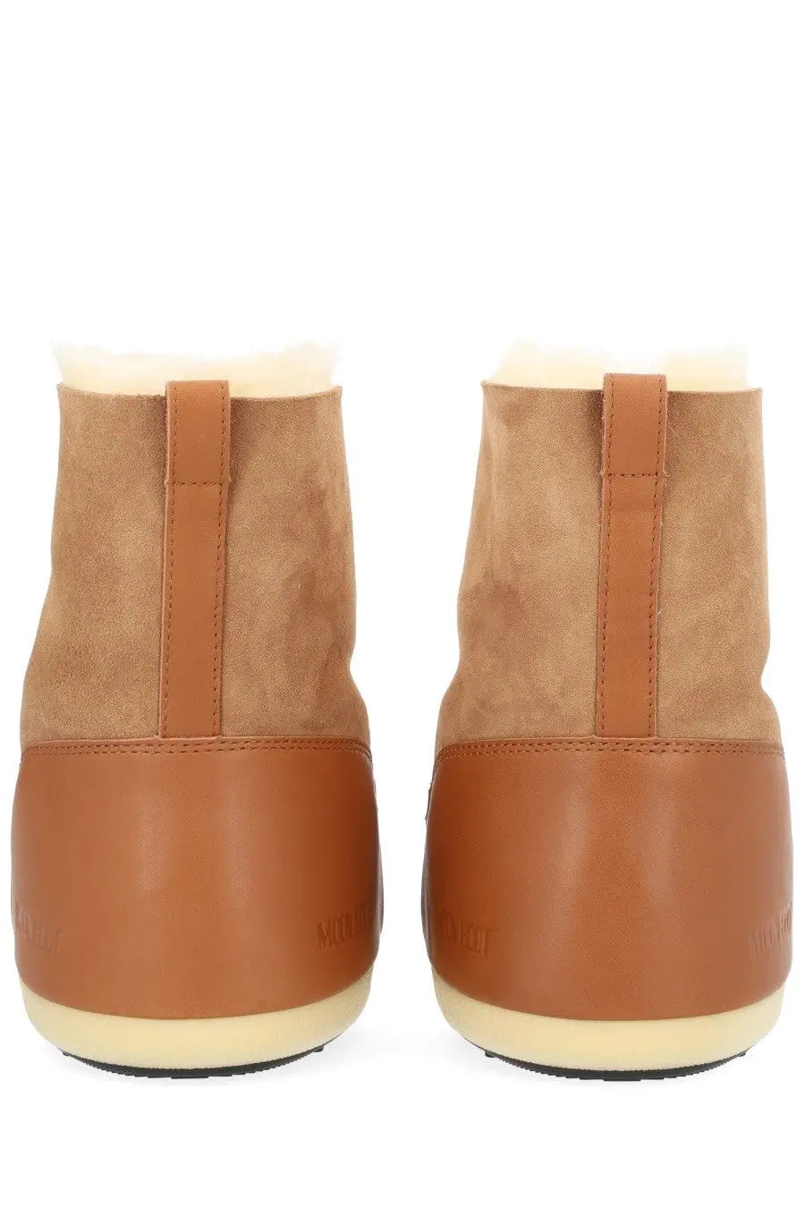 Moon boot unisex boot evx igloo beige tan suede and brown leather high top boots with cream rubber sole