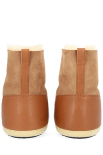 Moon boot unisex boot evx igloo beige tan suede and brown leather high top boots with cream rubber sole