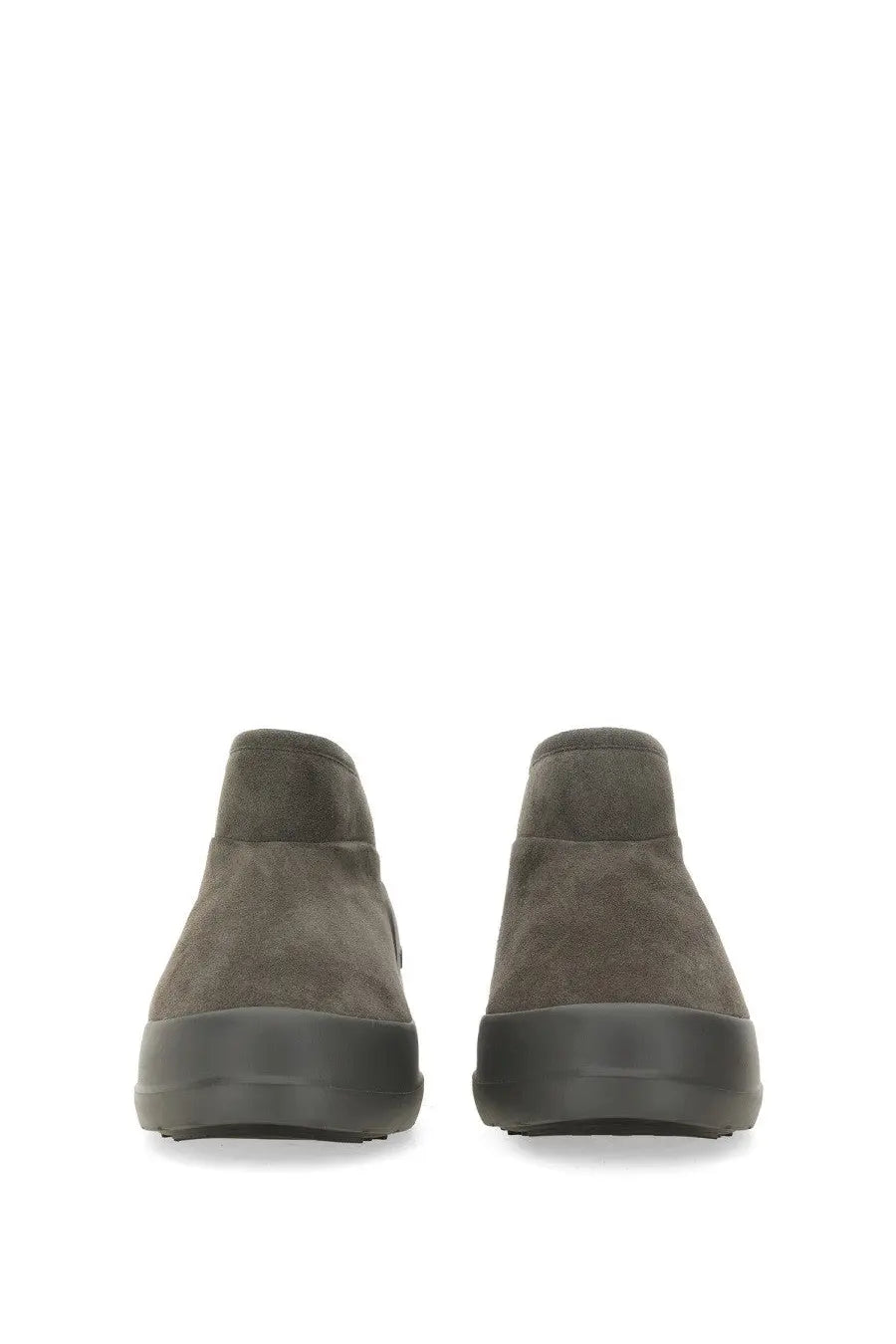 Dark olive suede slip-on sneakers with chunky black rubber sole from Moon Boot unisex moon boot grey collection