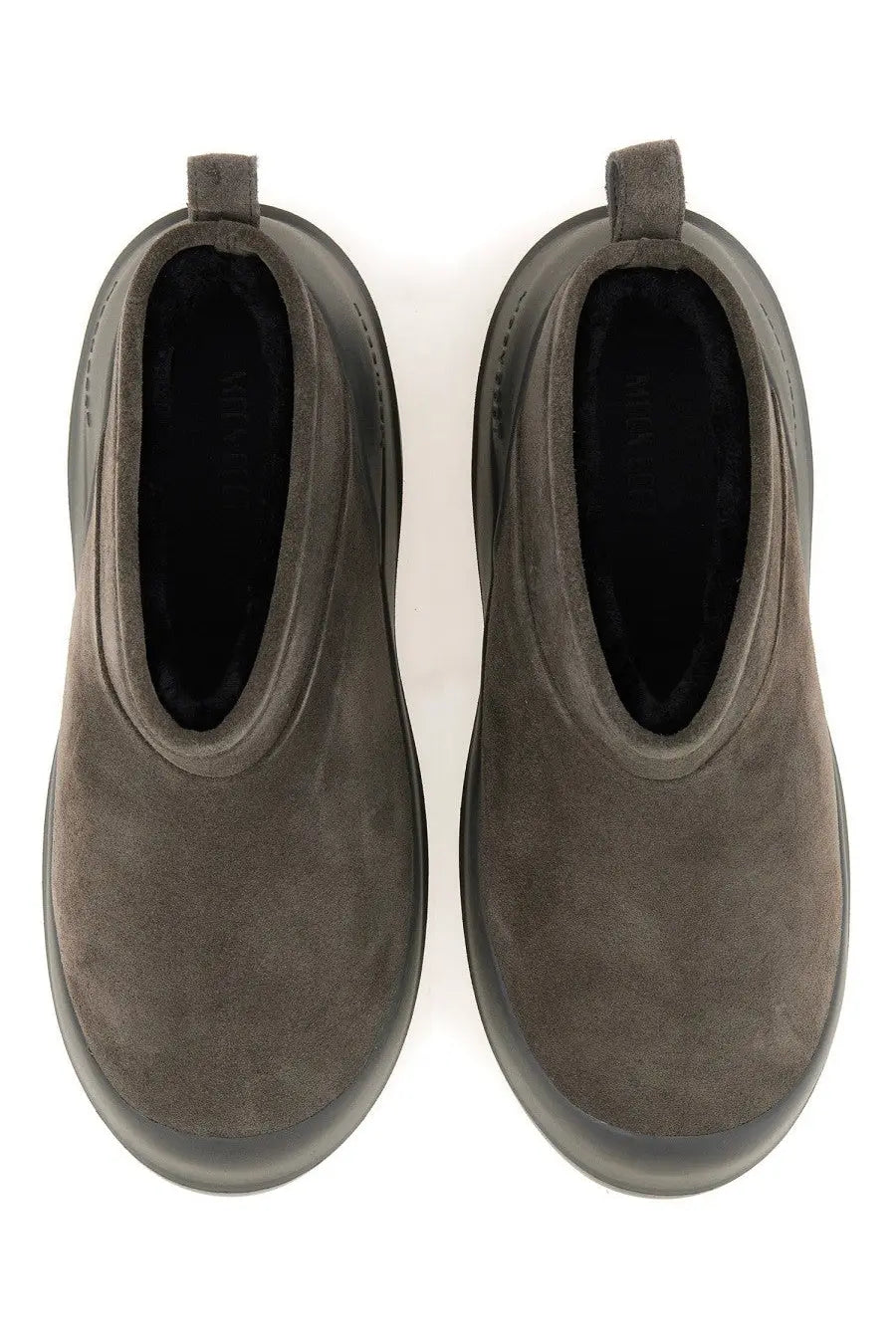 Moon Boot unisex gray chelsea boots in suede with chunky rubber sole and black lining for casual wear