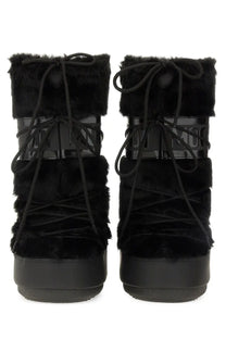 Moon Boot unisex icon boot black with black fur lining glossy black laces and sleek modern winter design