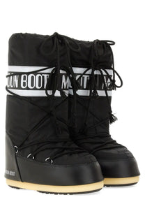 Moon Boot unisex icon boot black snow boots with white logo band and beige soles for winter outdoor use