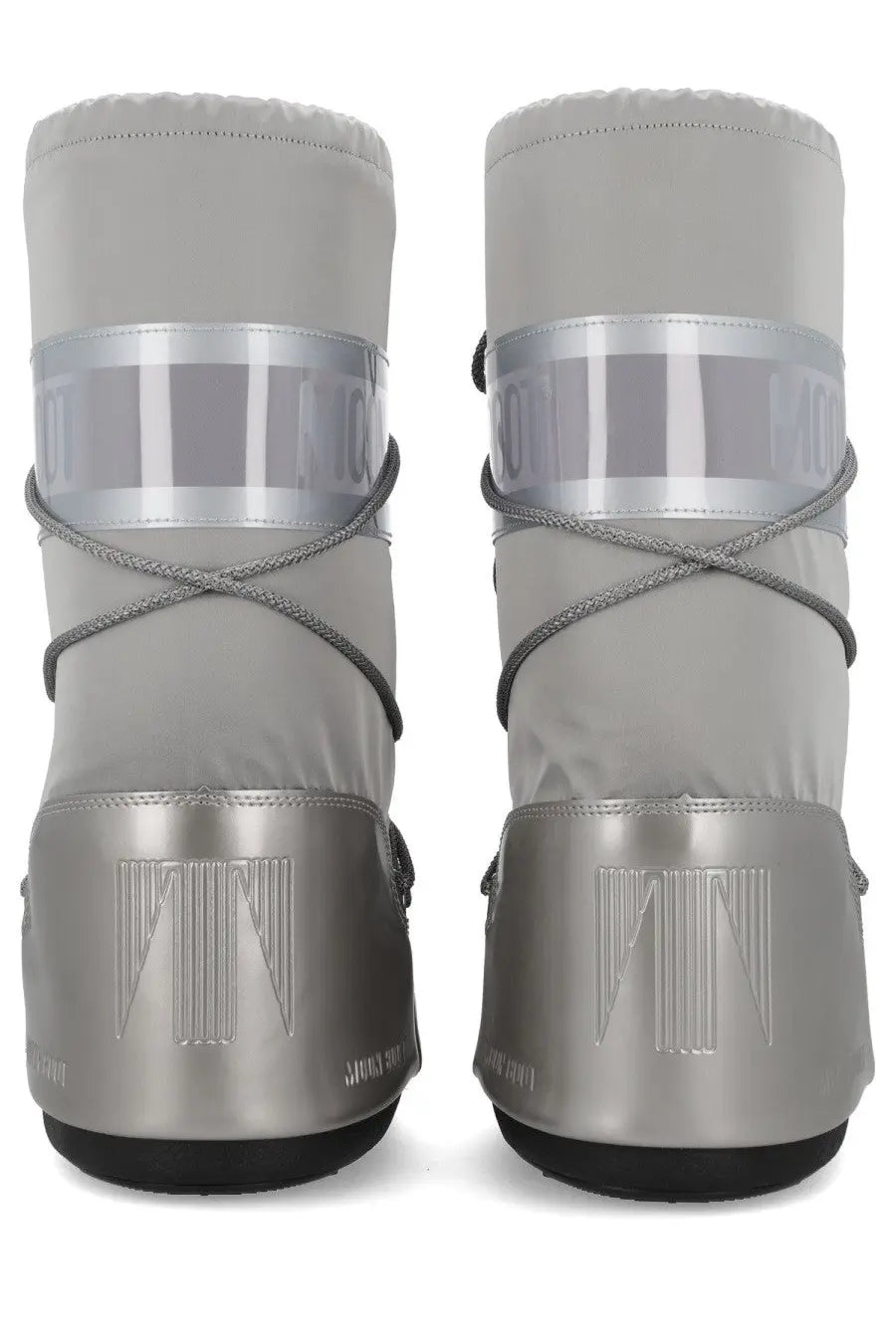 Silver metallic moon boot with reflective band and crisscross lacing from Moon Boot unisex icon glance collection
