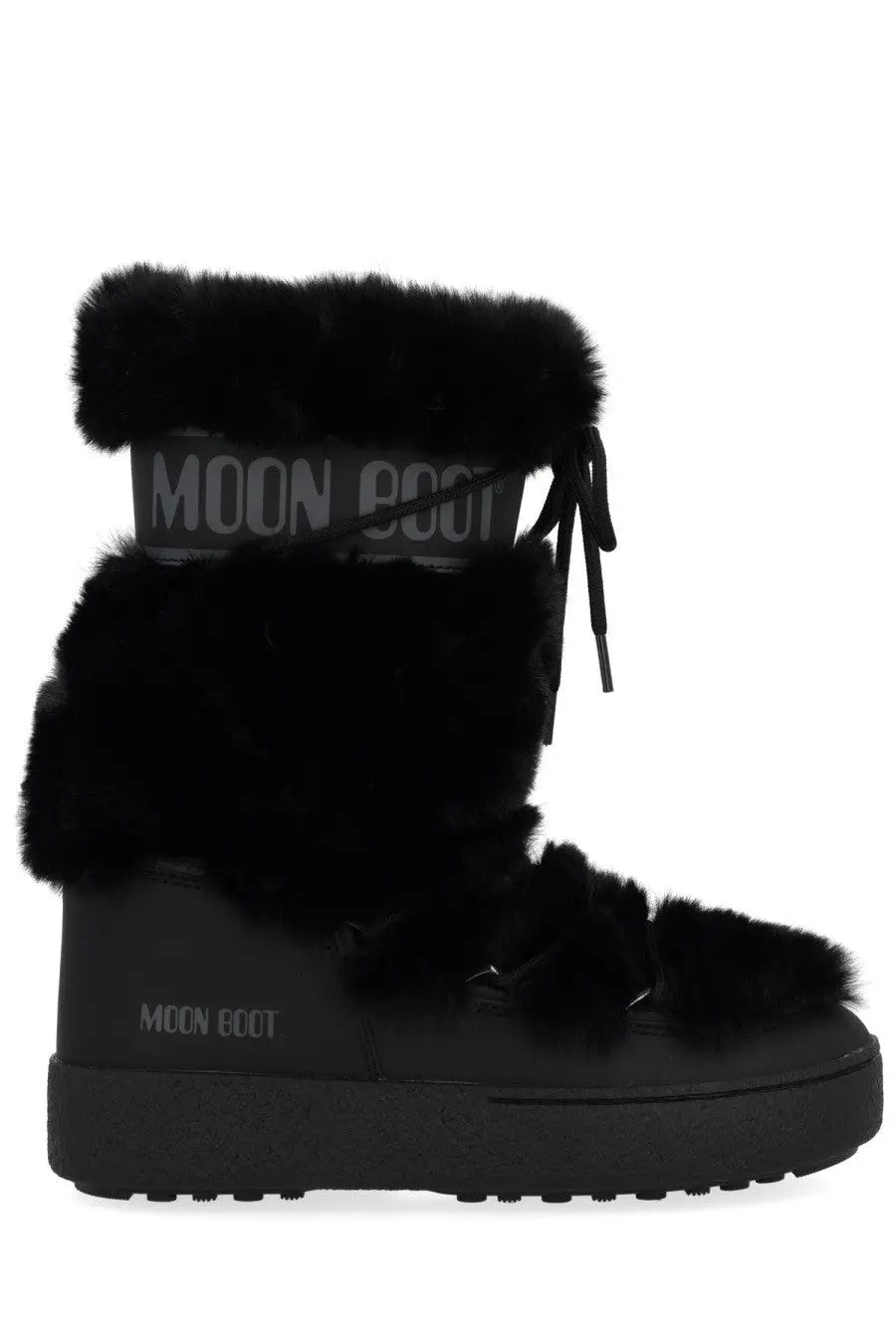 Moon Boot unisex boot ltrack high black faux fur-lined snow boot with chunky rubber sole and brand logo on the side