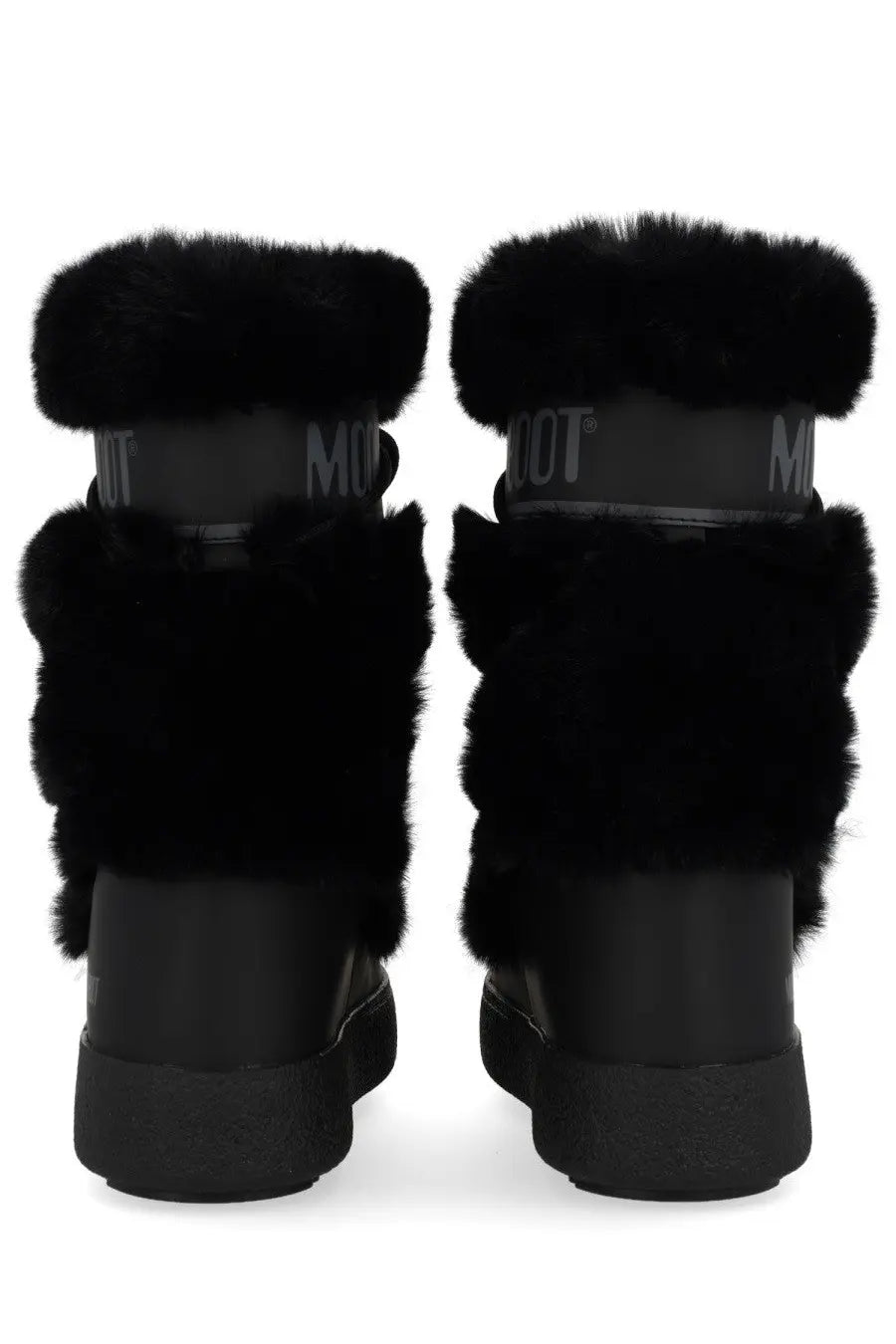 Moon boot unisex boot ltrack high black with faux fur lining glossy rubber sole and branded strap
