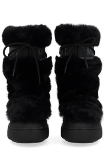 Moon Boot unisex Ltrack high black winter boots with black faux fur lining and brand logo on the side