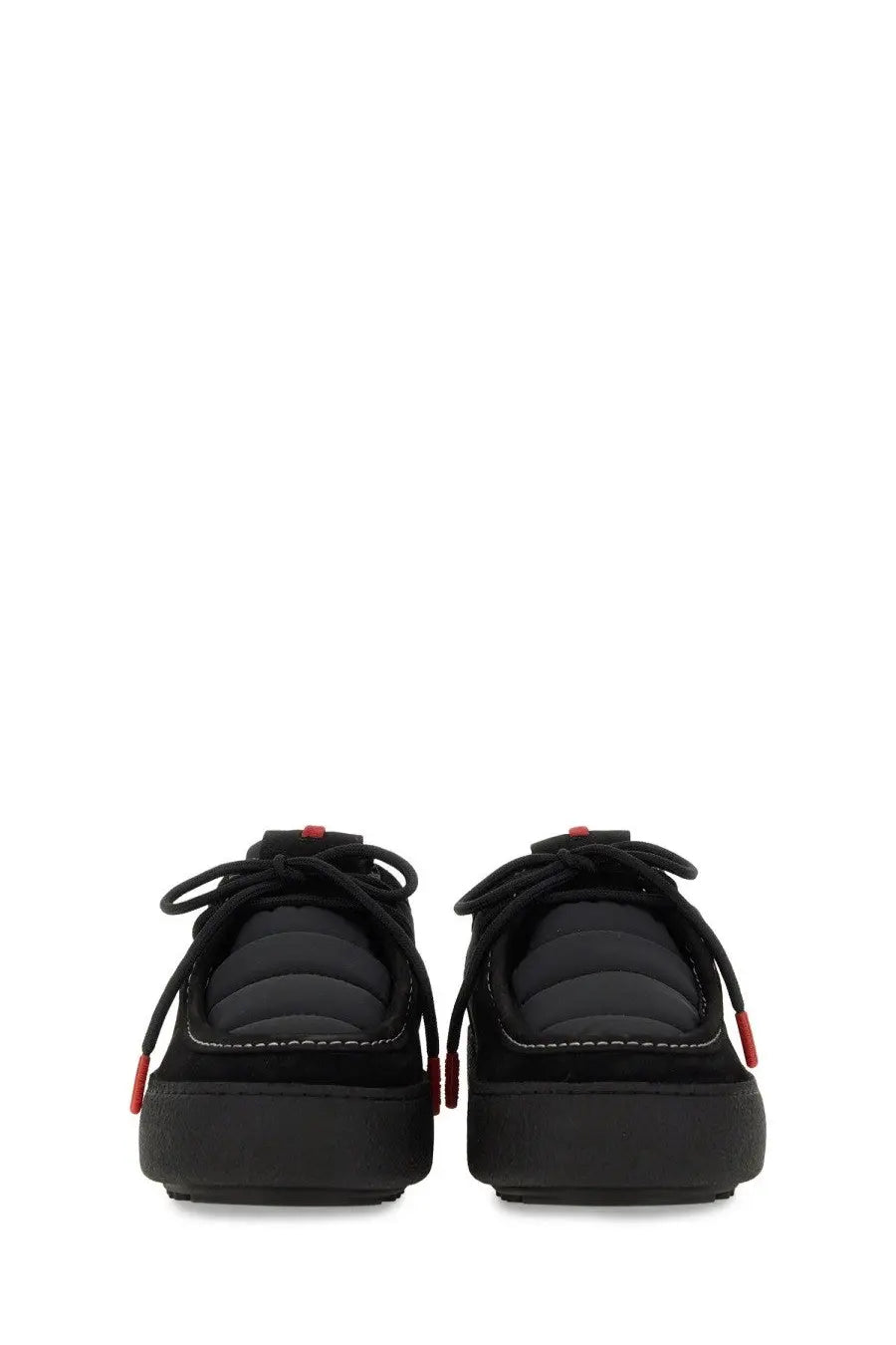 Moon boot unisex mtrack wallaby low black platform sneakers with quilted uppers red lace tips and chunky sole
