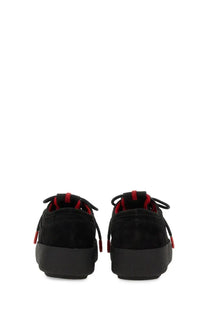 Moon Boot unisex mtrack wallaby low black suede sneakers with red laces and chunky black rubber sole
