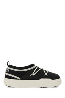 Black moncler moon boot unisex park icon sneaker with white laces and thick off-white sole