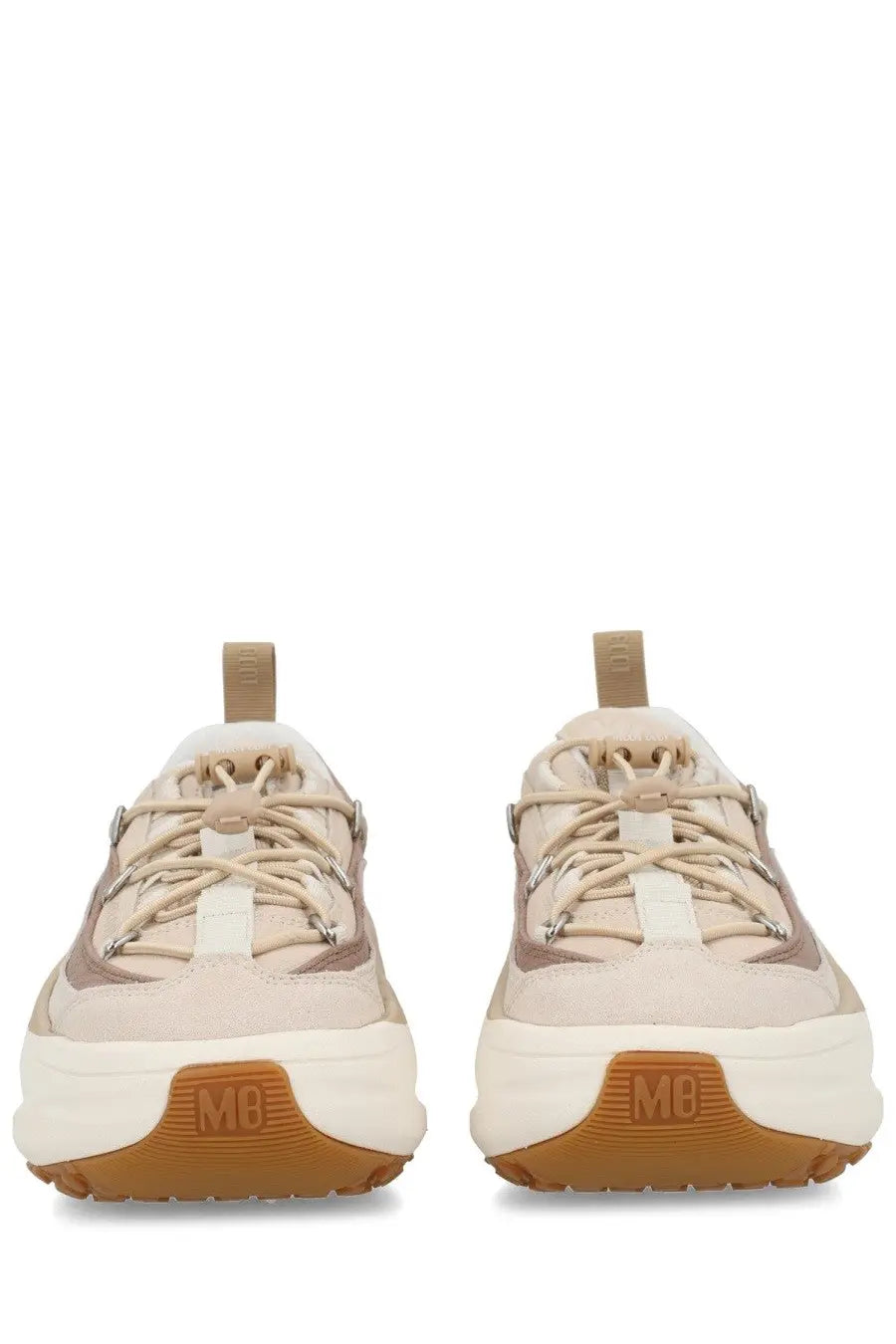 Moon Boot unisex sneaker beige with chunky beige and tan suede upper white midsole and rubber outsole with mb logo