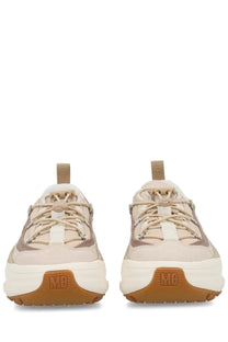 Moon Boot unisex sneaker beige with chunky beige and tan suede upper white midsole and rubber outsole with mb logo