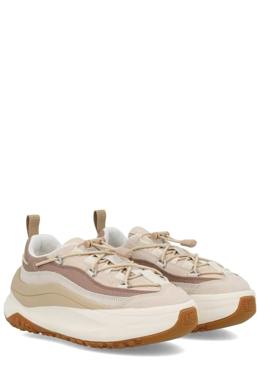 Moon Boot unisex sneaker beige chunky platform with suede and mesh upper white midsole and gum rubber outsole