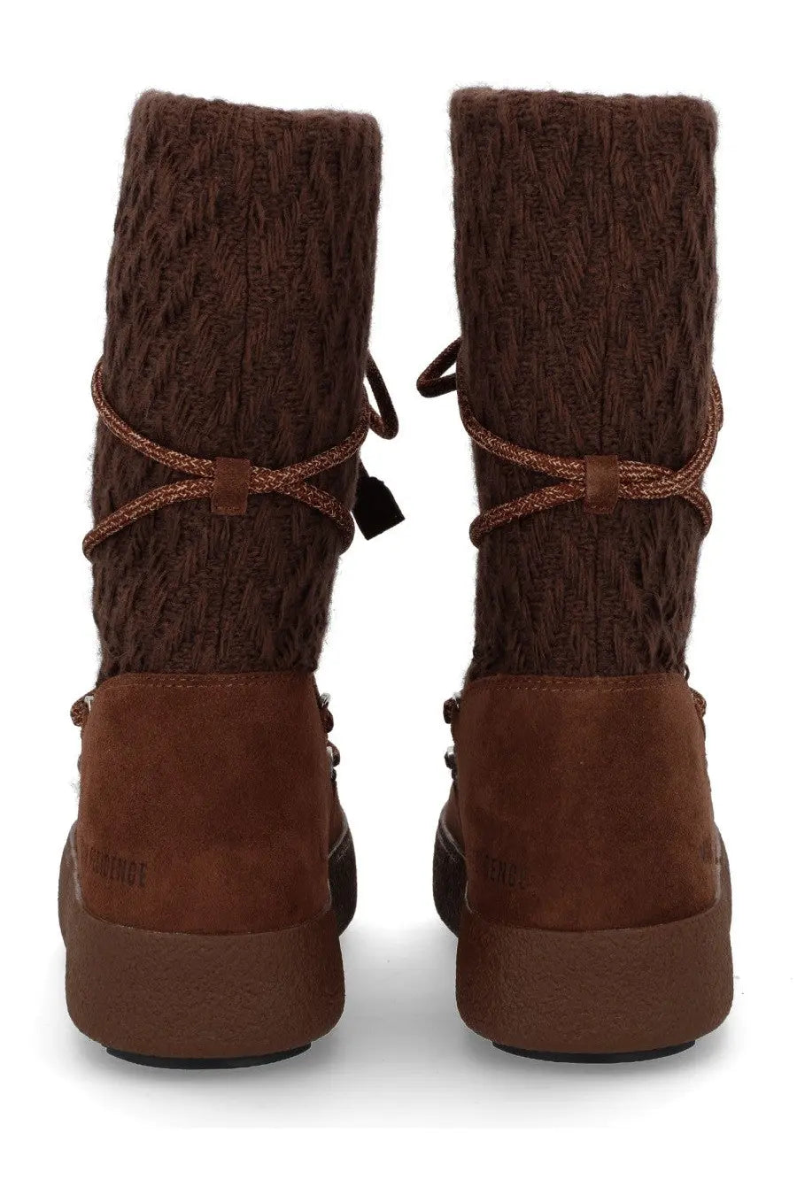 Brown knit moon boot guest in residence boot with suede accents and braided laces for women