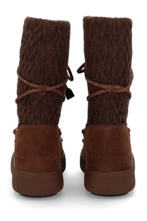 Brown knit moon boot guest in residence boot with suede accents and braided laces for women