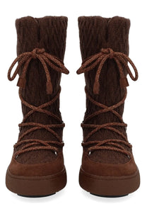 Brown knitted winter moon boot guest in residence boot with matching laces and suede sole for women