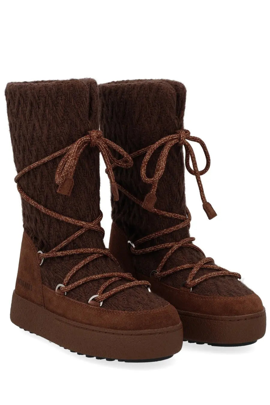 Moon boot women’s guest in residence brown winter boots made of suede and knit with glittery brown laces