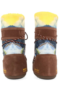Brown suede moon boot women’s moon boot guest in residence boot with vibrant mountain print and brown laces
