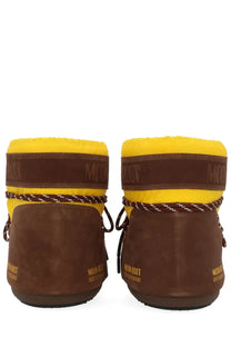 Moon boot women’s moon boot guest in residence suede boot with bright yellow plush lining and brown rope ankle detailing