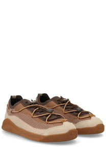 Moon Boot women’s Moonlight sneaker in brown with beige mesh suede accents tan laces and rubber sole