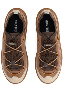Brown and beige moon boot moonlight sneaker with mesh upper rubber laces and chunky soles for women