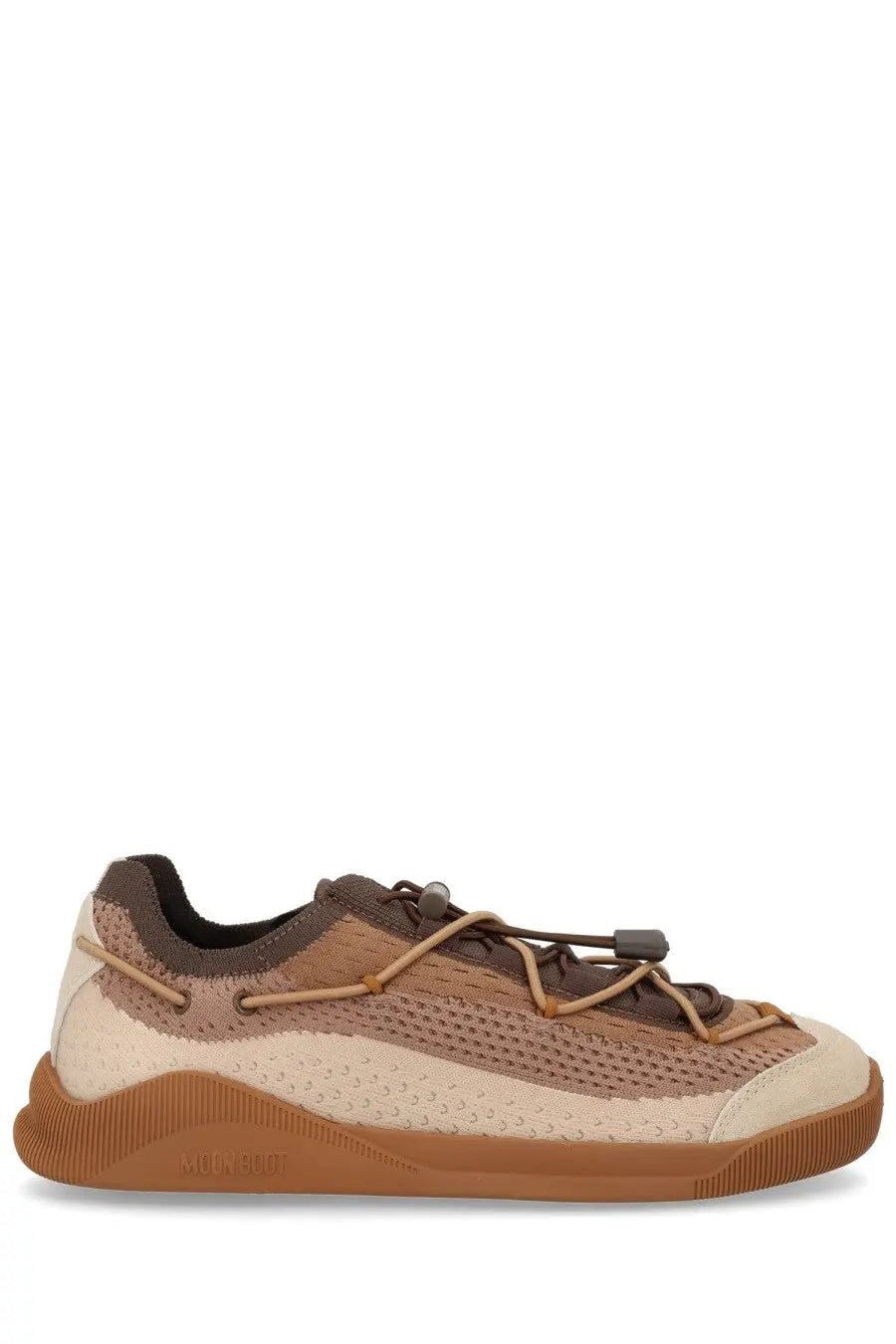 Moon Boot women’s Moonlight sneaker brown tan and beige mesh sneaker with brown accents and chunky rubber sole