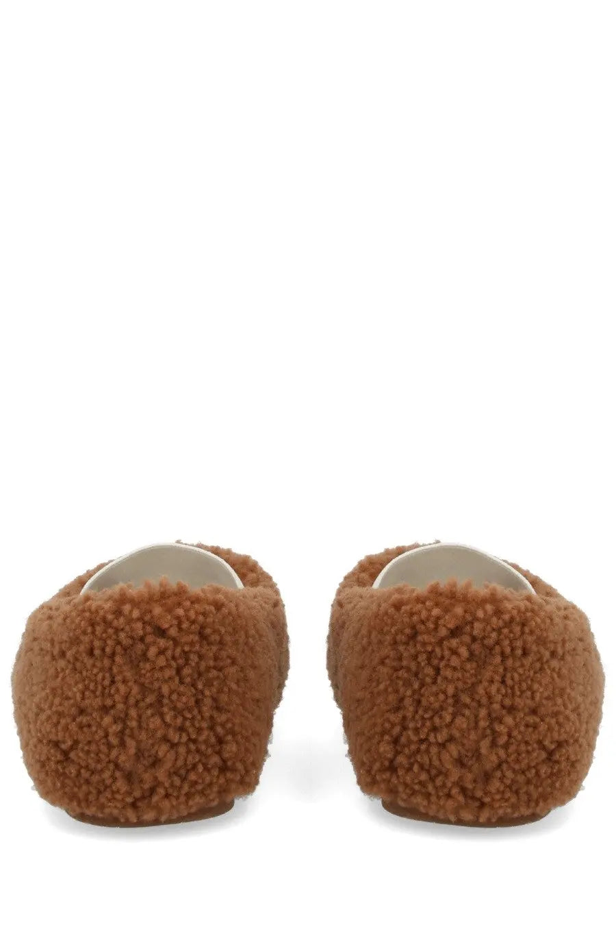 Moon Boot women’s shearling ballerina brown loafers with soft plush texture and rounded toe design