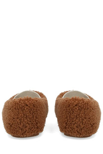 Moon Boot women’s shearling ballerina brown loafers with soft plush texture and rounded toe design