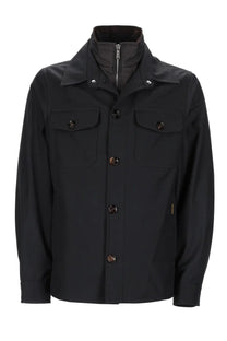 MooRER men’s giacca dulac grey utility jacket with high collar, front button closure, and two chest pockets