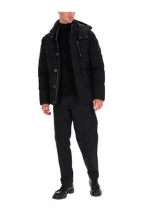 Moose Knuckles men’s original 3q neoshear black puffer jacket with hood silver zipper and button details