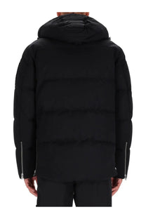 Moose Knuckles men’s original 3q neoshear jacket in black with quilted puffer panels and silver sleeve zippers