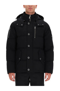 Moose Knuckles men’s original 3Q Neoshear black puffer jacket with silver buttons zippers hood and quilted design