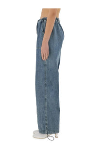 Light-wash denim Moschino jeans women’s wide-leg cargo pants with drawstring waist and front pockets in blue