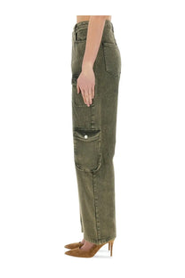 Olive green high-waisted cargo jeans with multiple pockets and straight-leg cut from moschino jeans women collection