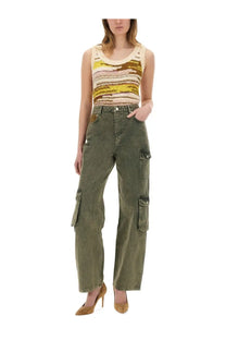 Moschino Jeans women’s olive green cargo jeans with multiple pockets and relaxed fit in durable denim material