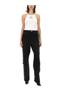 Moschino jeans women’s black cargo pants with flap pockets and silver button details in cotton fabric